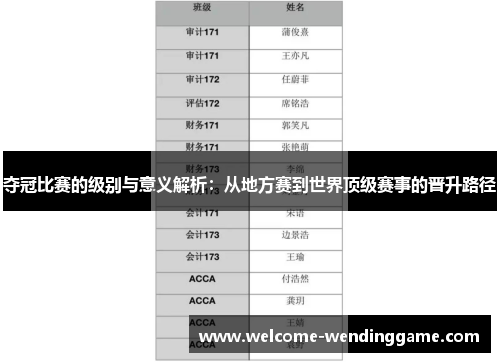 夺冠比赛的级别与意义解析：从地方赛到世界顶级赛事的晋升路径